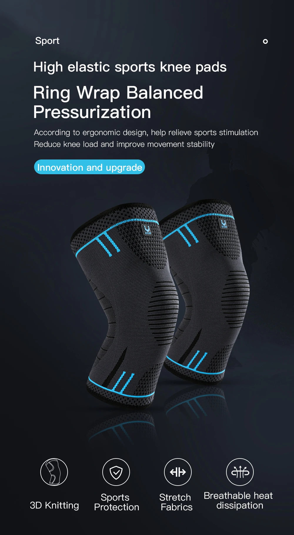 1 manchon de compression élastique et respirant pour genou 
– idéal pour le basket-ball, la course à pied et le cyclisme