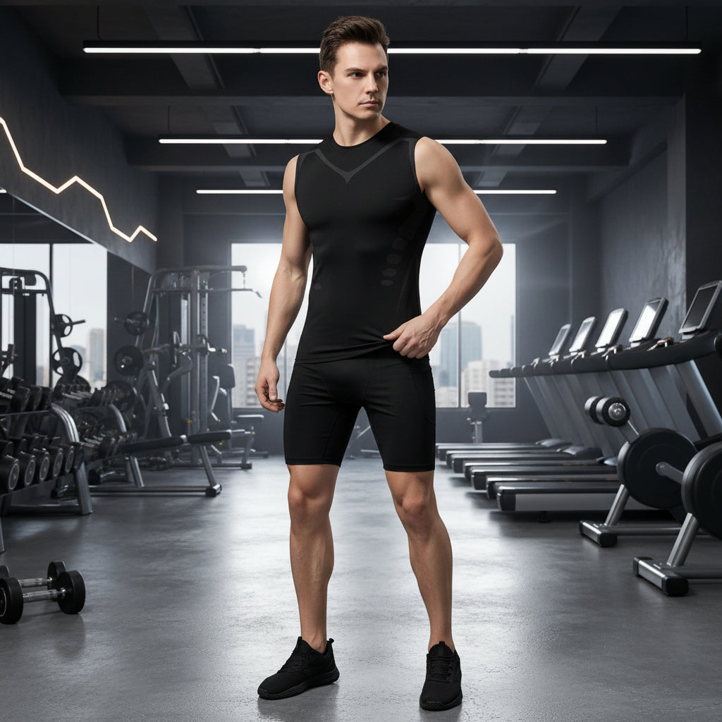 Débardeur de compression pour homme – Haut de sport sans manches à séchage rapide avec motif – Idéal pour le fitness, la musculation et l'entraînement